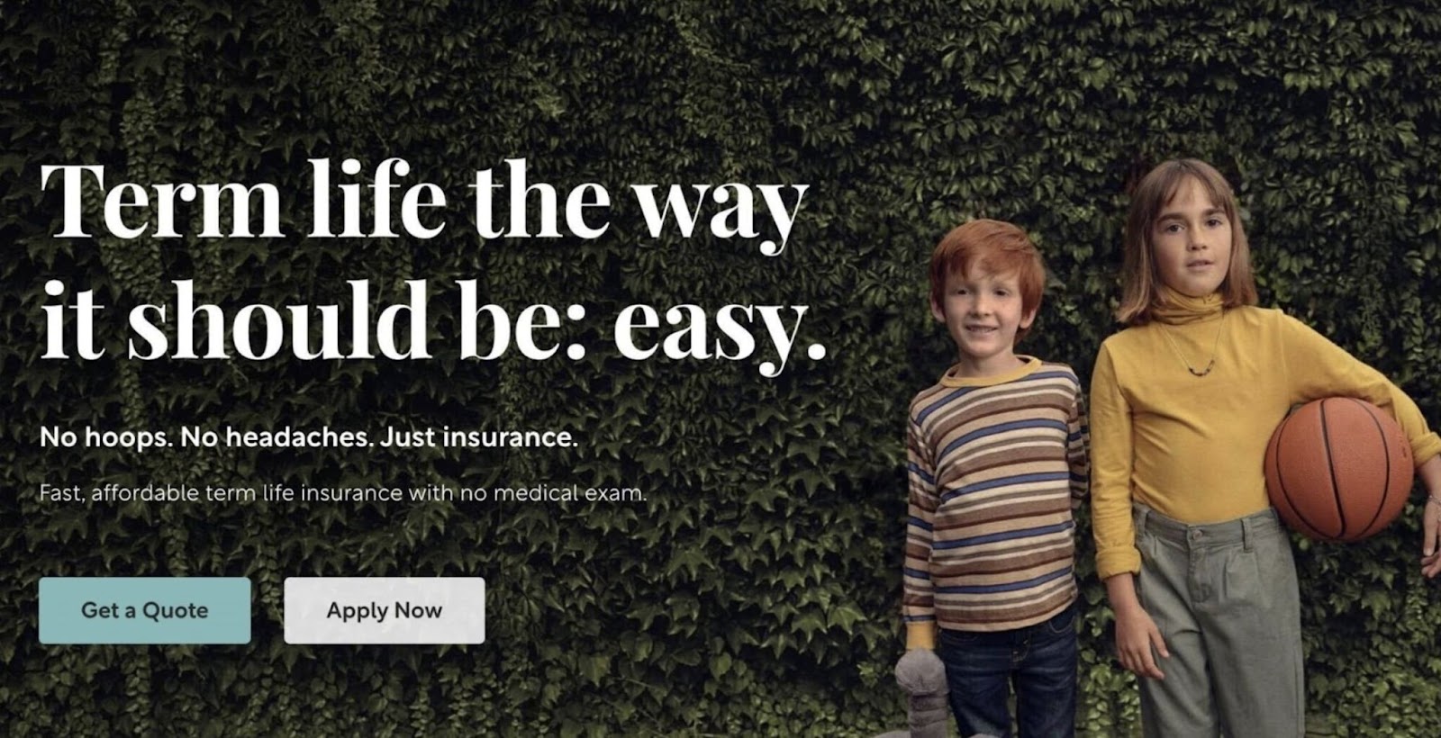 A boy and girl in retro outfits holding a basketball with the option to get a life insurance quote