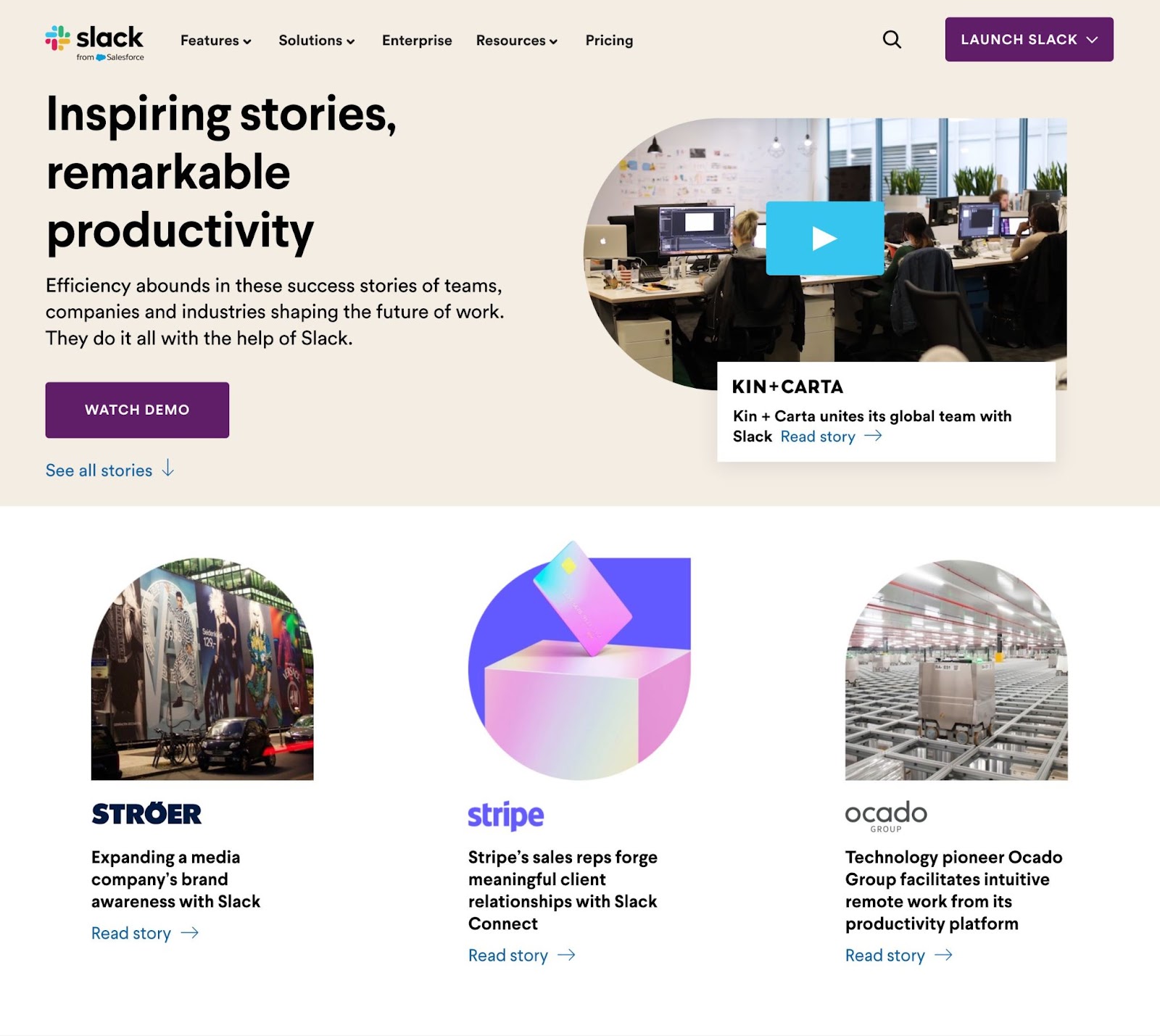 Slack’s customers success stories page