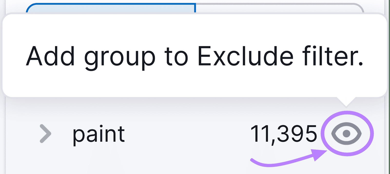 An eye icons highlighted next to one of the keyword groups