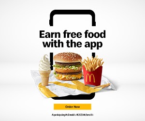 McDonald’s banner ad with "Earn free food with the app" slogan