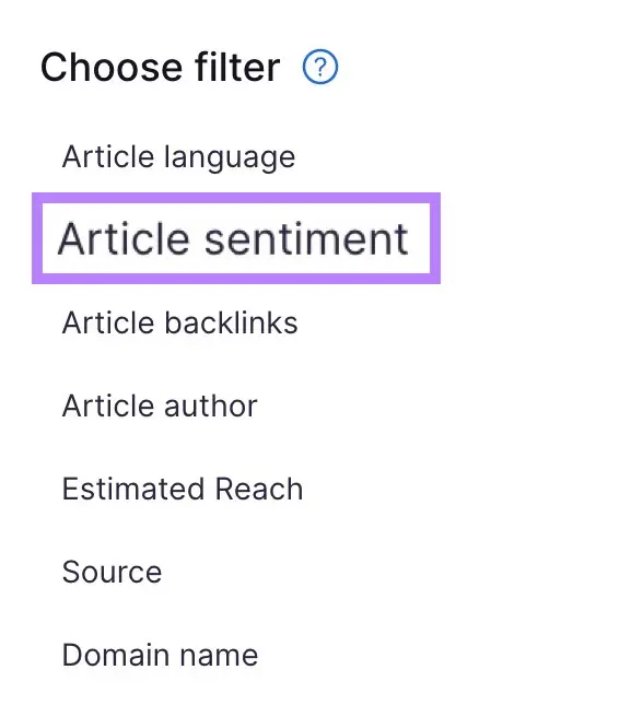 “Article sentiment” selected from the filters menu