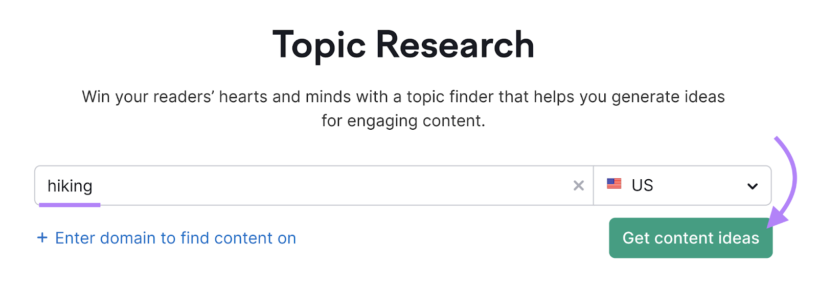 "hiking" entered into Topic Research tool