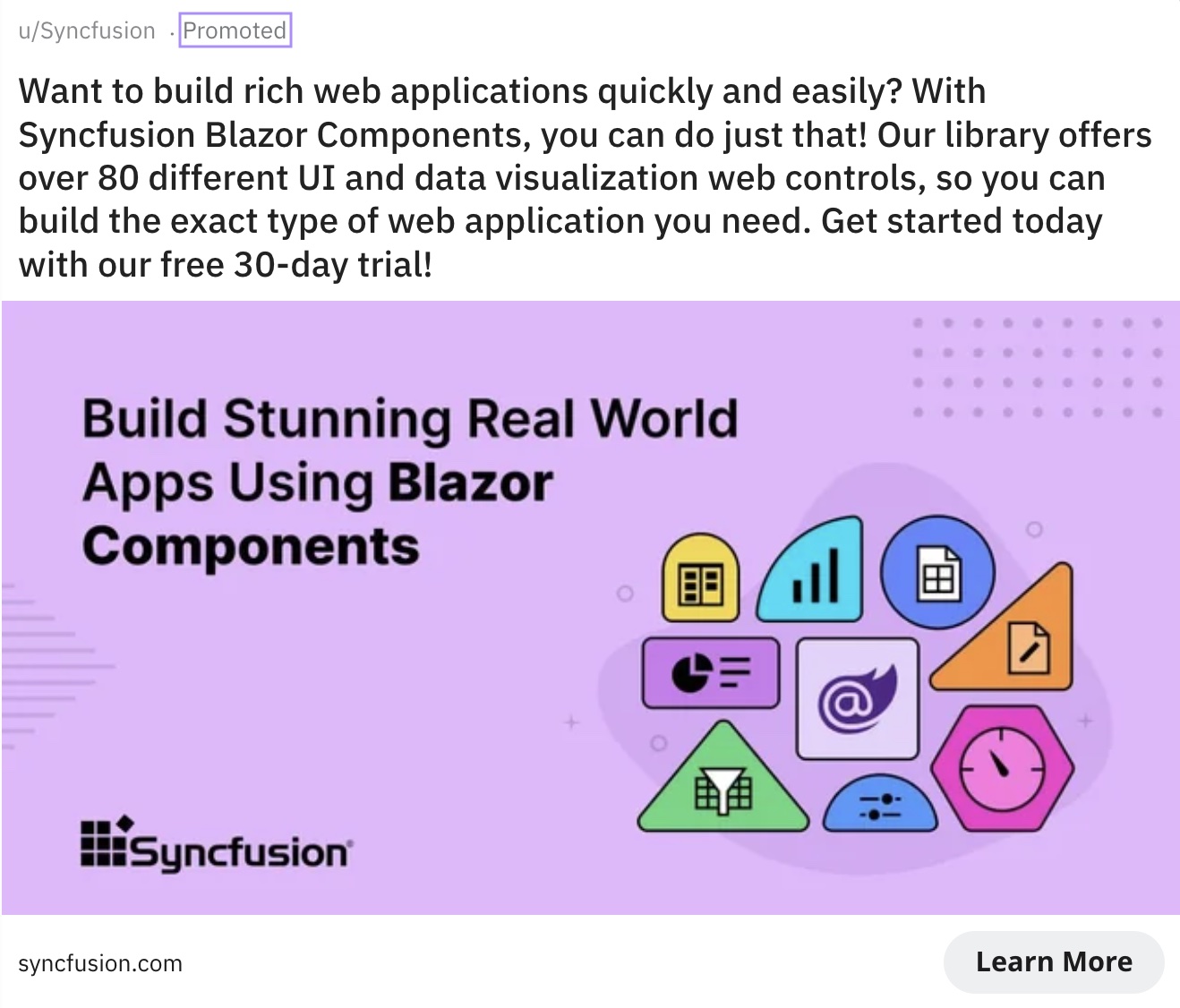 Syncfusion's Reddit ad