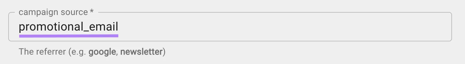 campaign source field with "promotional_email" entered on Google’s Campaign URL Builder