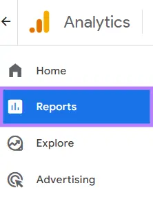 "Reports" on the Google Analytics menu highlighted