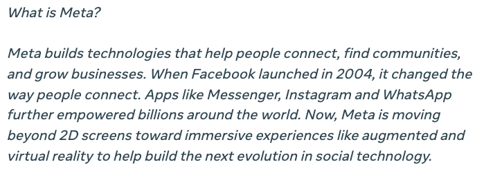 "What is Meta" boilerplate