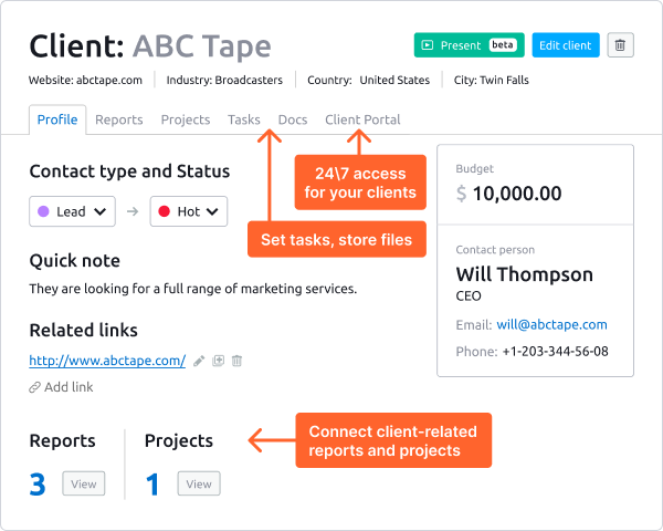 CRM for agency client management by Semrush