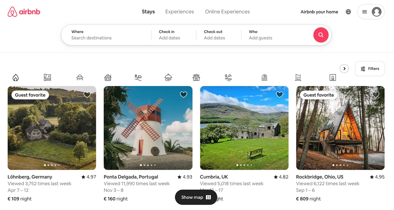 Airbnb homepage