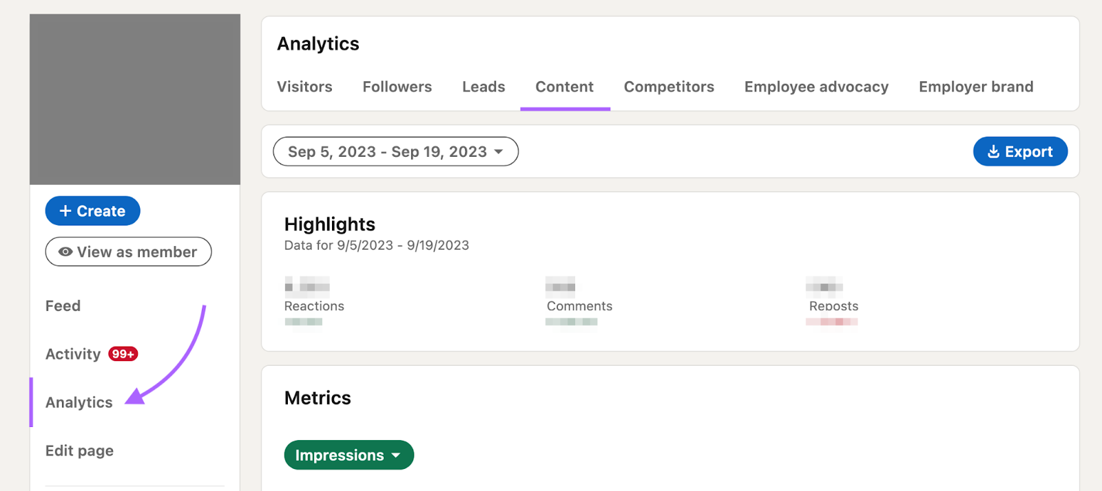 LinkedIn “Analytics” section