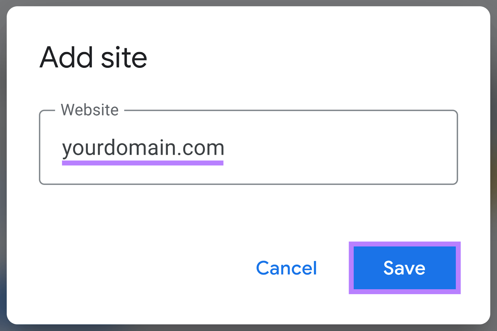 Domain entered into Website field and Save button highlighted