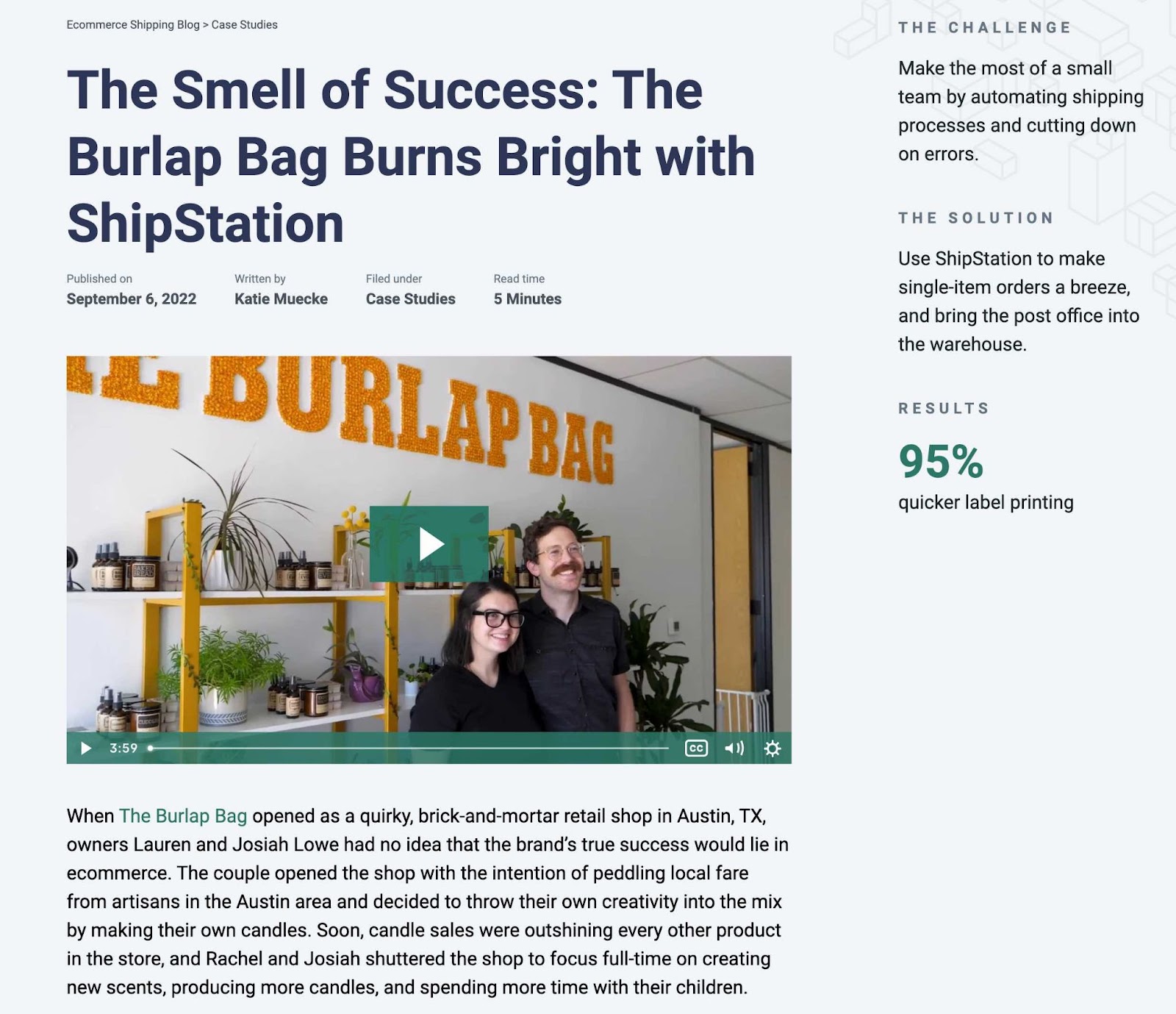 ShipStation and The Burlap Bag case study landing page