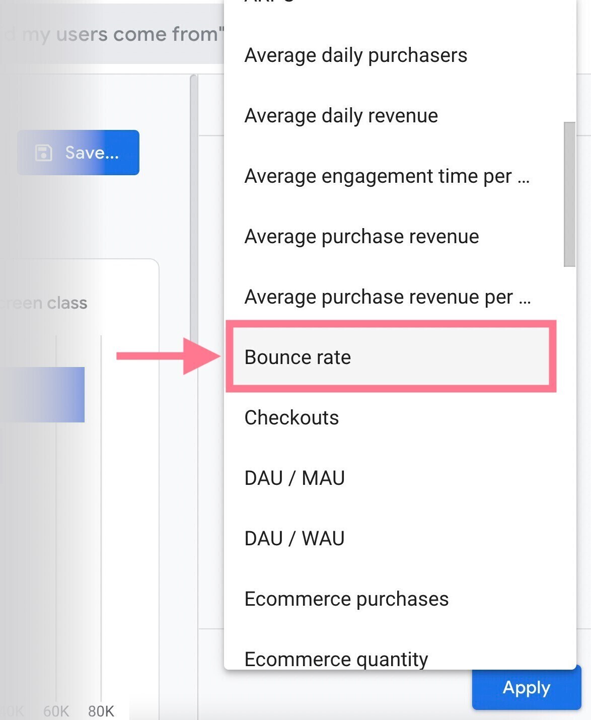 Add "Bounce rate" metric in GA4