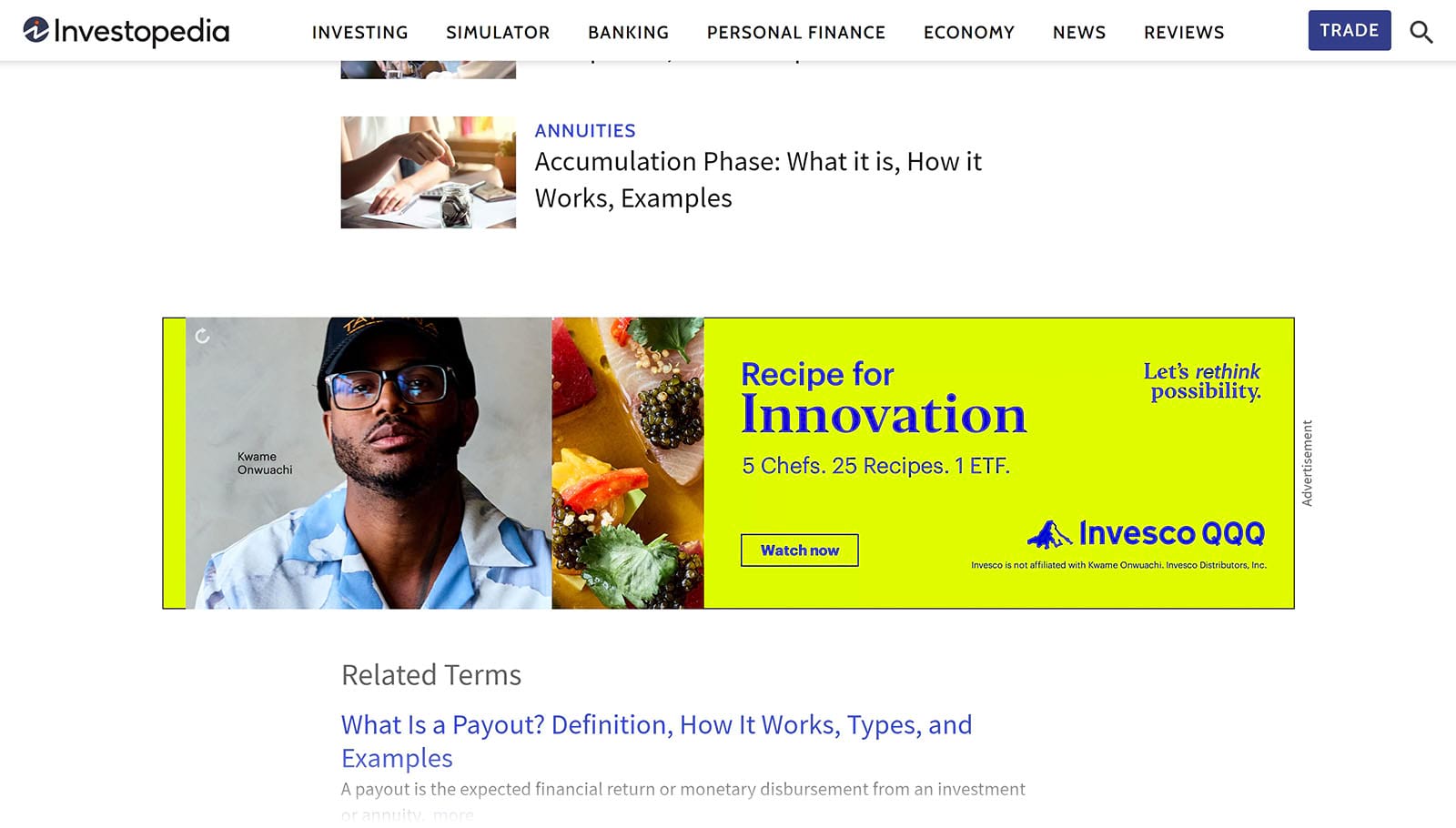 Bottom of page ad on Investopedia blog post