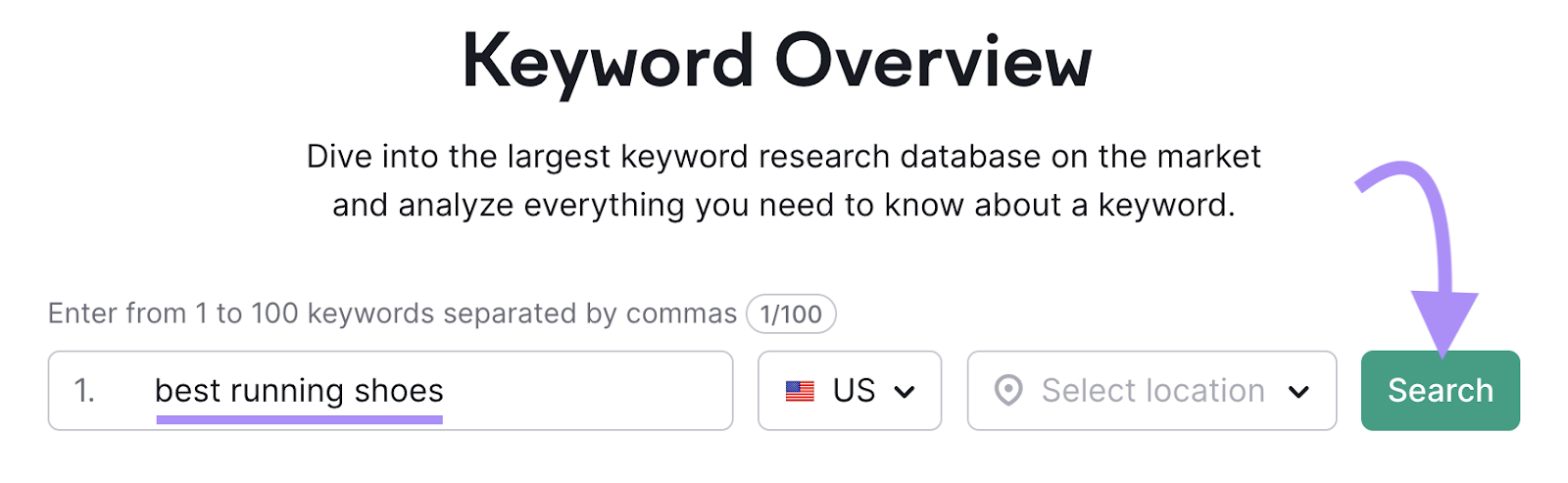 "best running shoes" entered into the Keyword Overview search bar