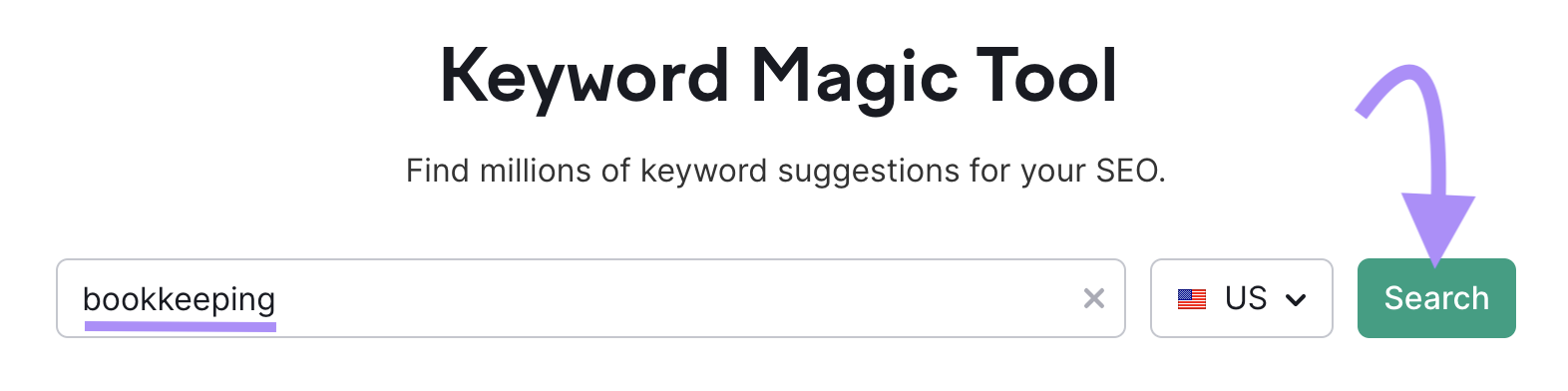 "bookkeeping" entered into the Keyword Magic Tool search bar