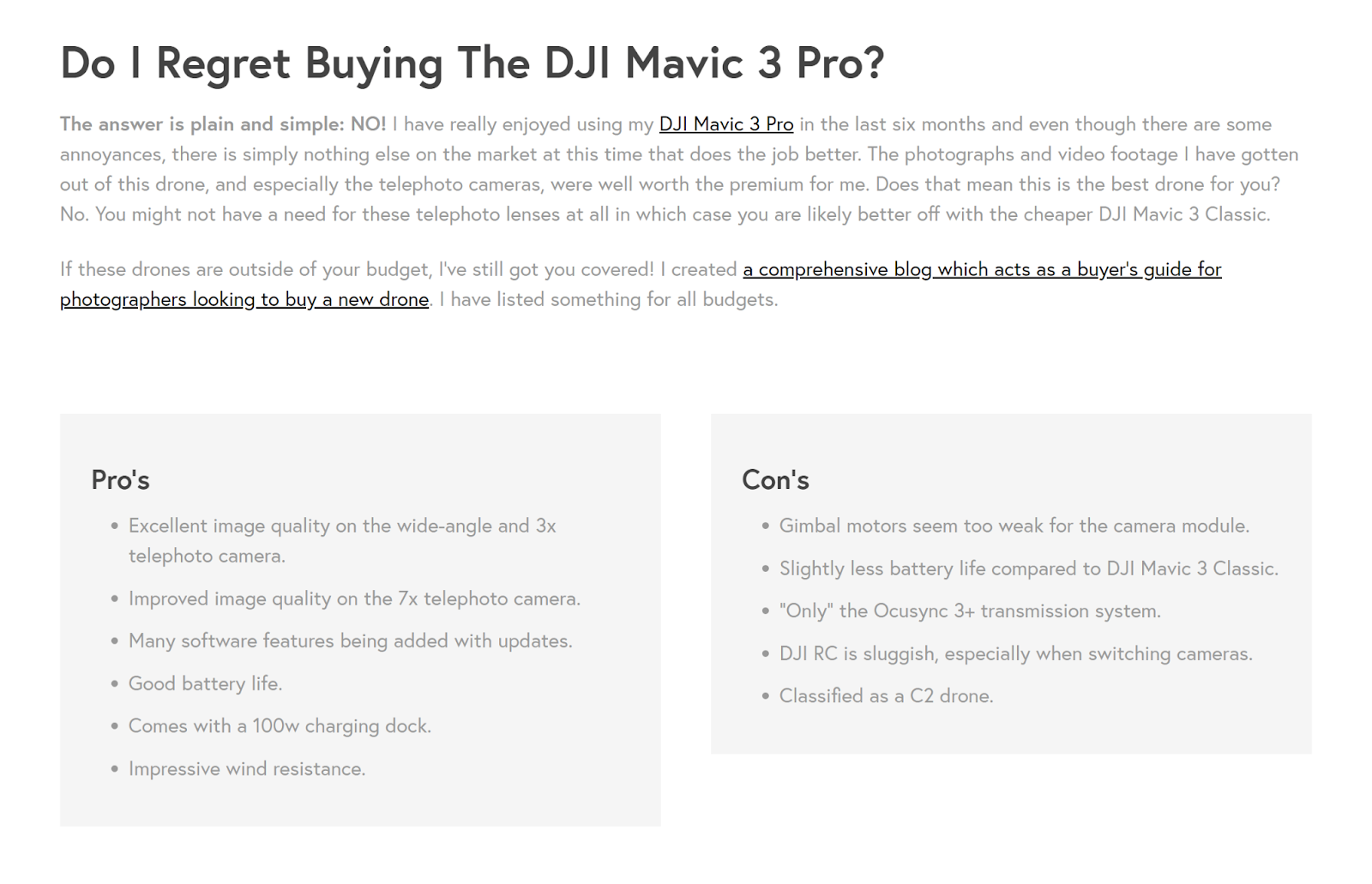 Pros and cons listed together in blog post.