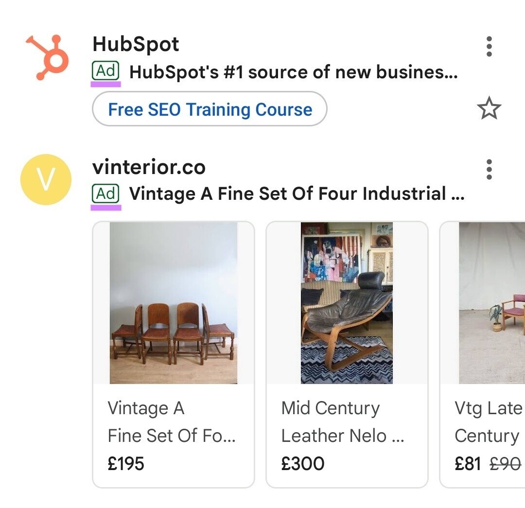 an example of email inbox ads by HubSpot and vinterior.co