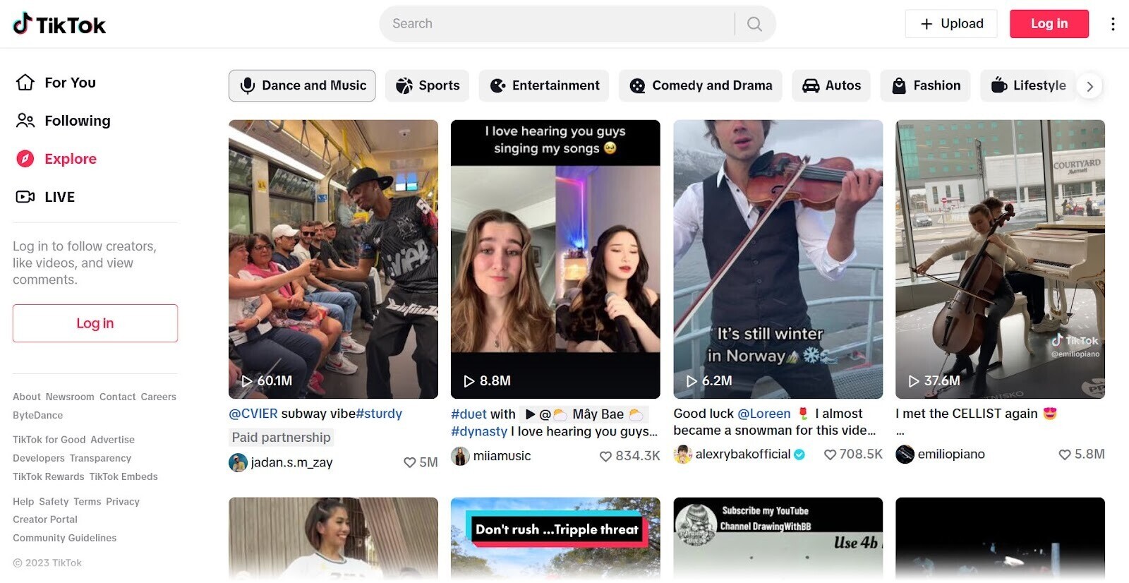 screenshot of TikTok "Explore" page