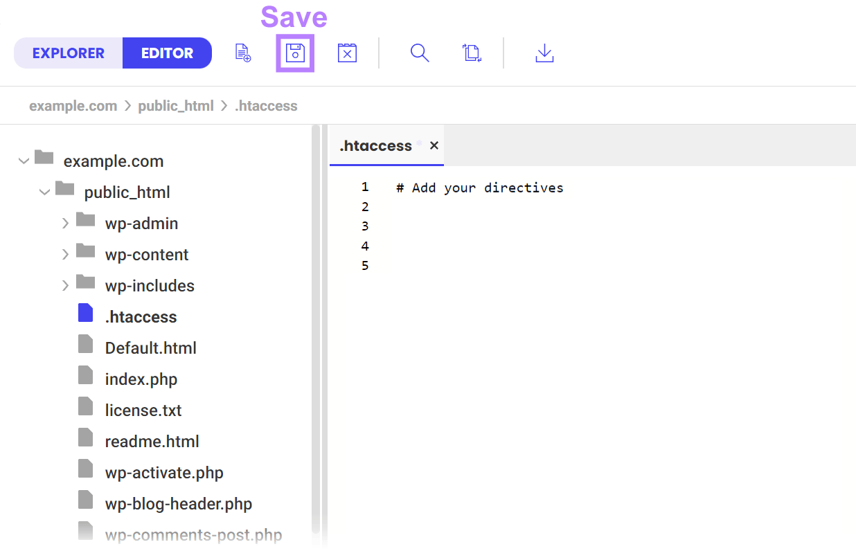 .htaccess file editor within a web host's file manager.