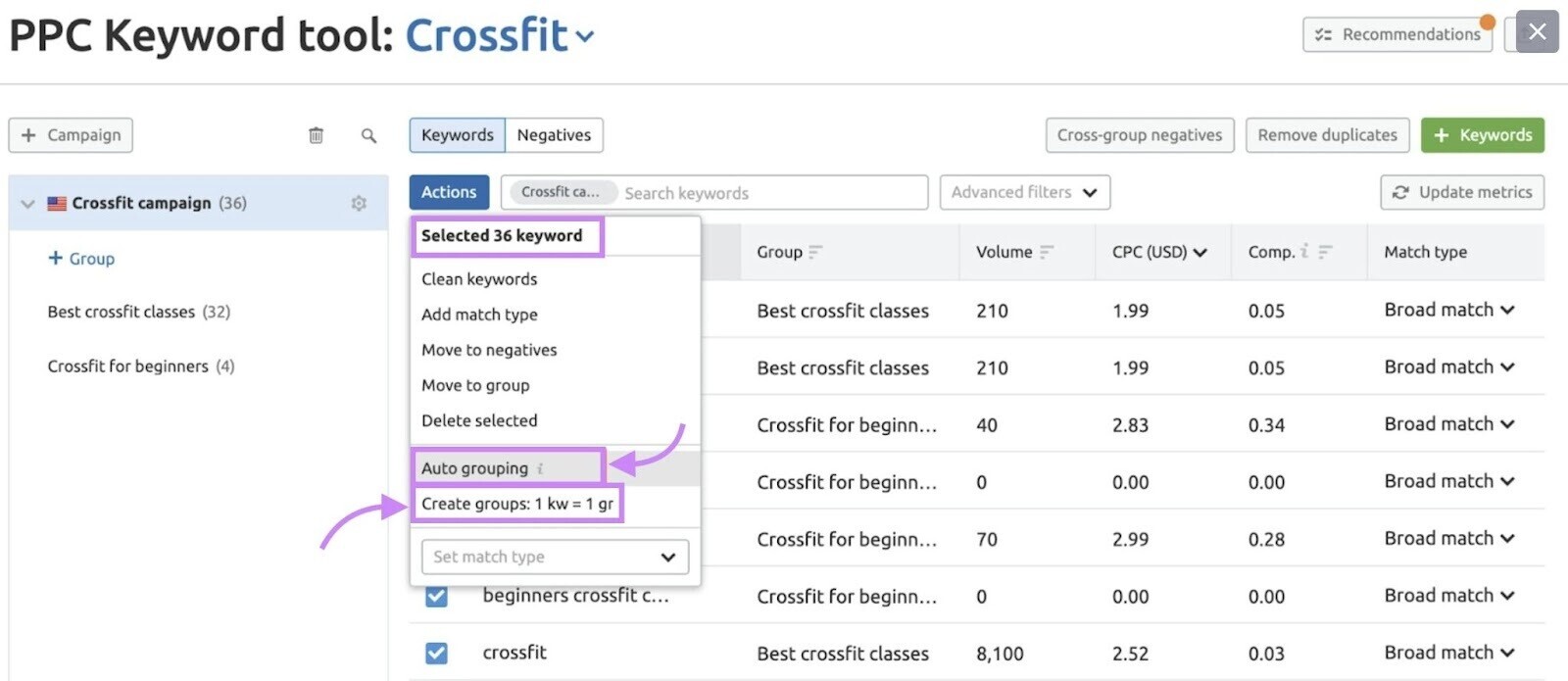 Keyword filters in PPC Keyword Tool