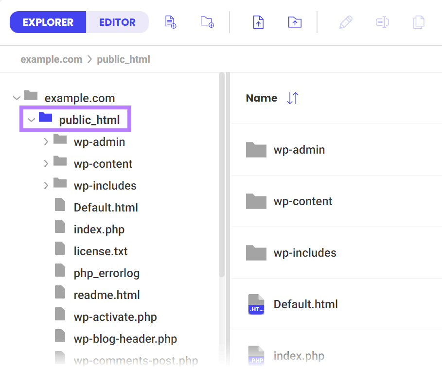 Web host file manager screen showing selection of public_html files.