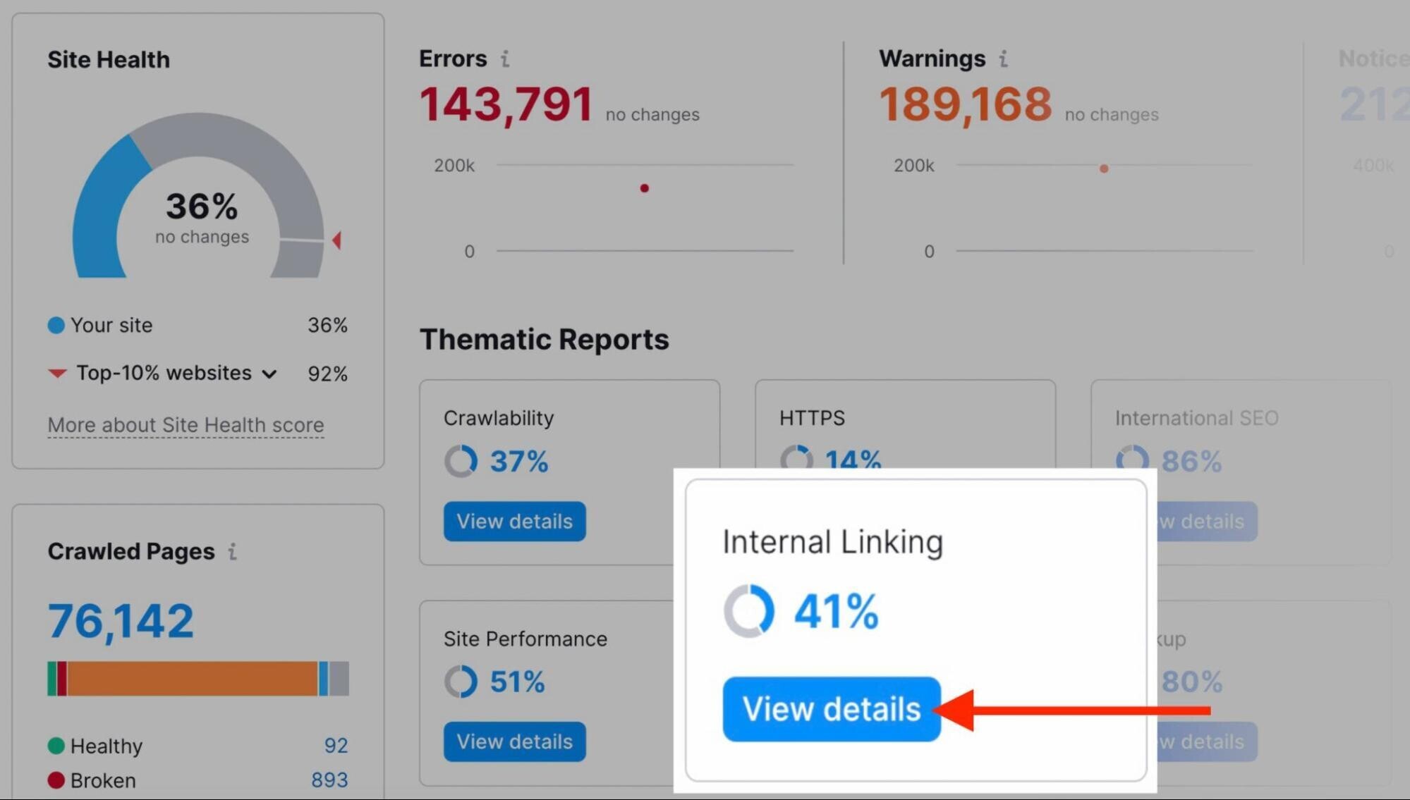 Internal linking report