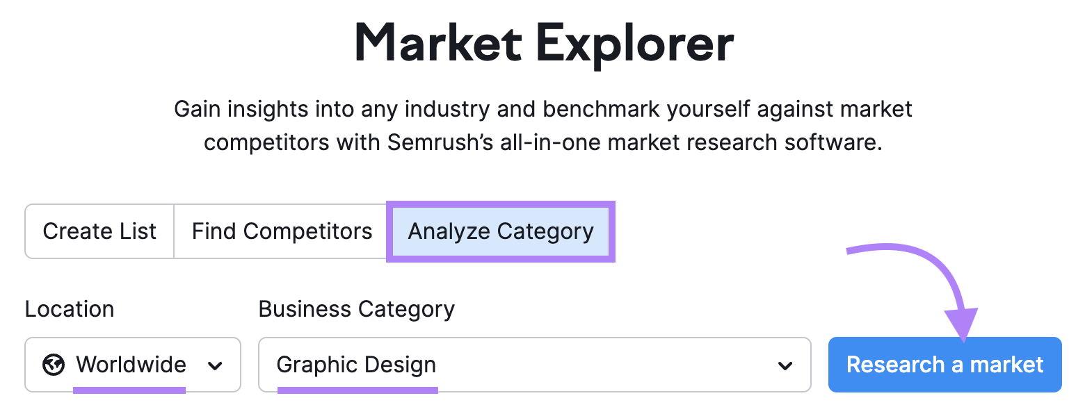 research a market with Semrush's Market Explorer tool