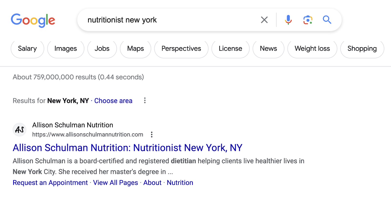 google result for "nutritionist new york"