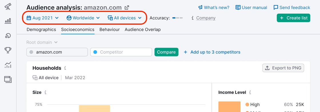 Audience Analysis filters in One2Target