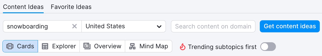 Demonstration of Topic Research main fields: for a topic keyword, a target location, and for a target domain to search content on.