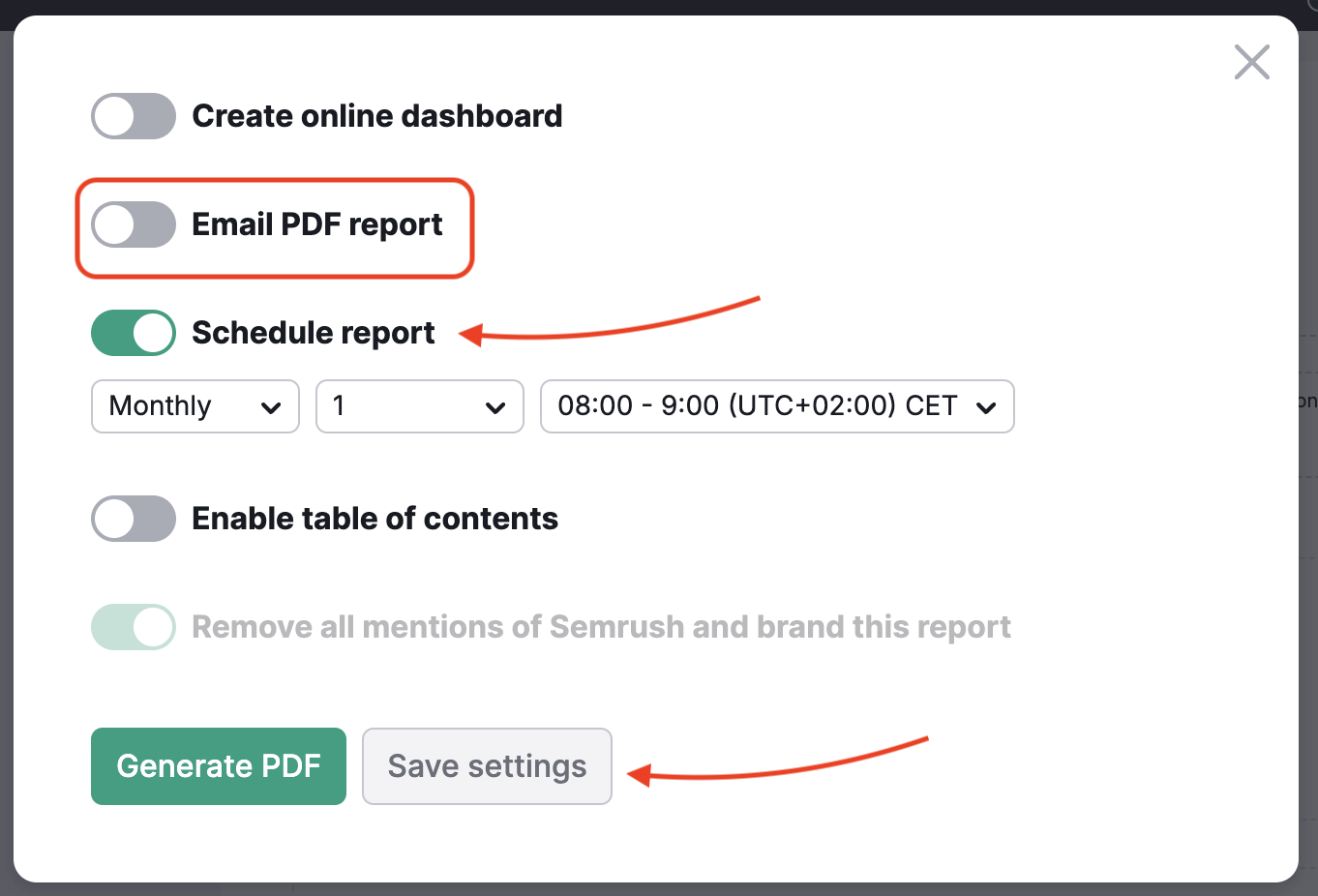 Saving schedule settings.